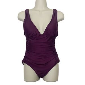 J. Crew Womens Size 2 Ruched V-Neck One Piece Swimsuit Iris Purple